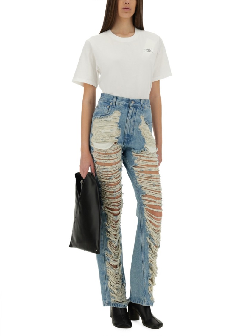 Shop Mm6 Maison Margiela Mm6 By Maison Margiela "destroyed" Straight Jeans