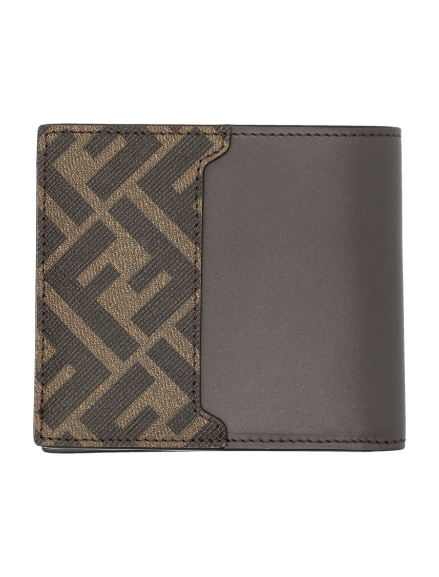 Fendi Ff Squared Bi-fold Wallet With Metal Motif In Gray
