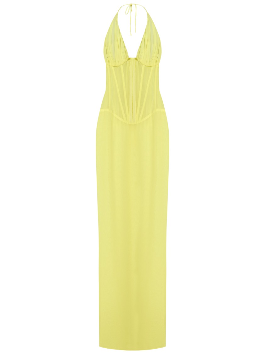 Monot Mônot Bustier-style Long Chiffon Dress With Halter Neckline