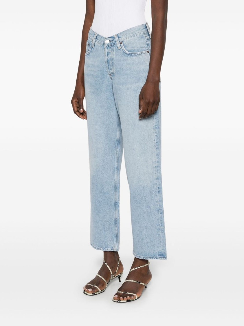 Shop Agolde Wide-leg Light Blue Jeans With Concealed Fly And Classic 5-pocket Design