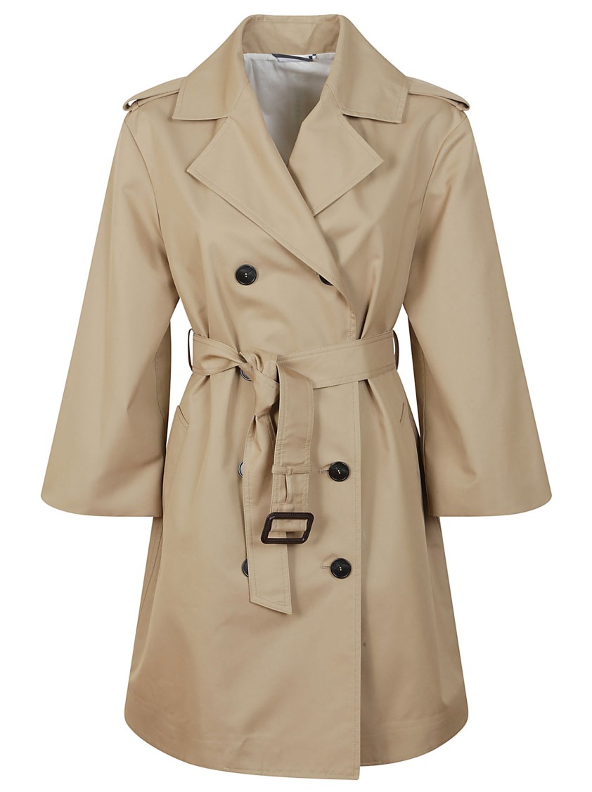 Max Mara Double-breasted Trench Coat With Belted Waist In Neutral