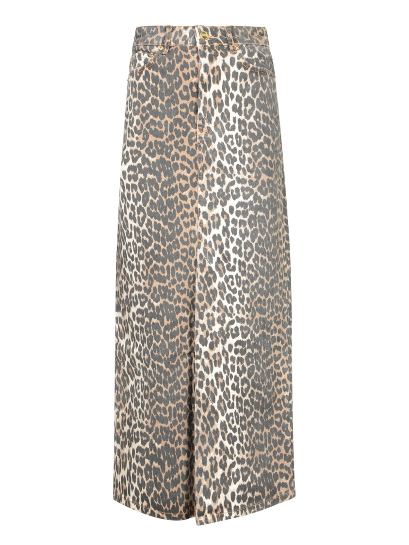 Ganni + Net Sustain Leopard-print Organic Denim Maxi Skirt In Multicolor