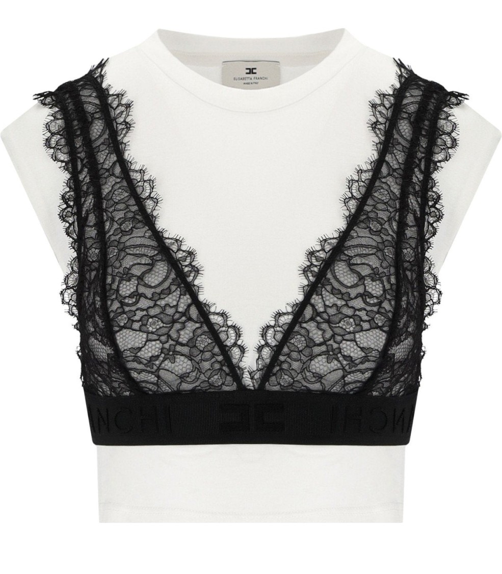 Elisabetta Franchi Blackwhite Bralette T-shirt