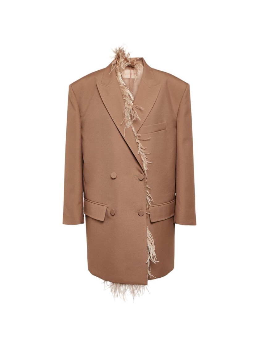 Valentino Feather-trimmed Double-breasted Blazer