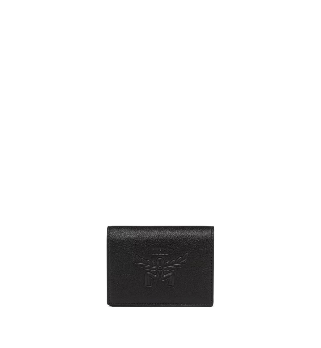 Mcm Embossed Leather Wallet With Laurel Wreath Detail In Black