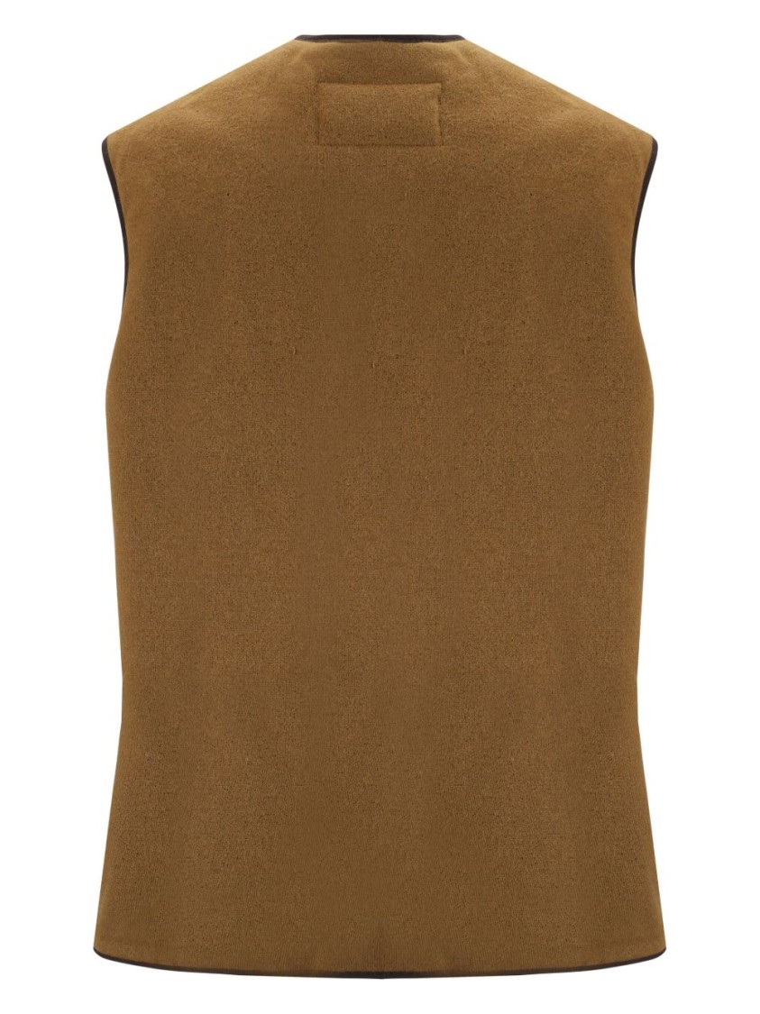 Barbour Sleeveless Tailored Jacket With Textured Fabric And Contrasting Trim In Brown