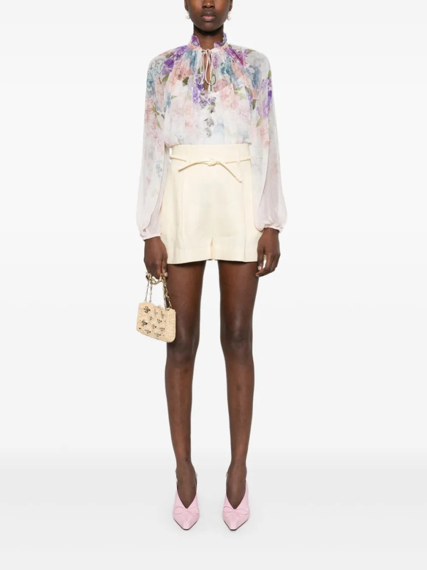 Zimmermann Multicolour Floral Top With High Neckline And Tie Detail