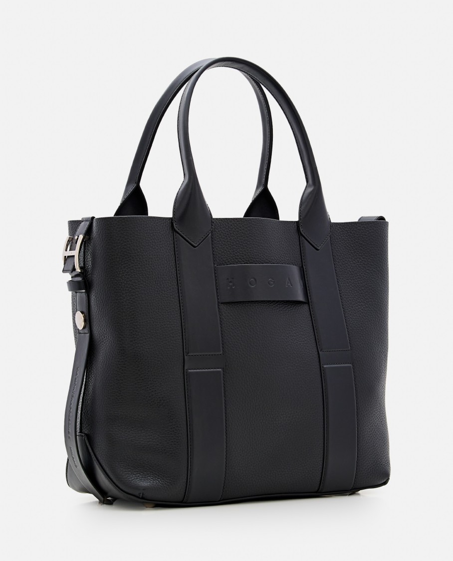 HOGAN HOGAN MEDIUM SCRIPT LEATHER SHOPPING BAG