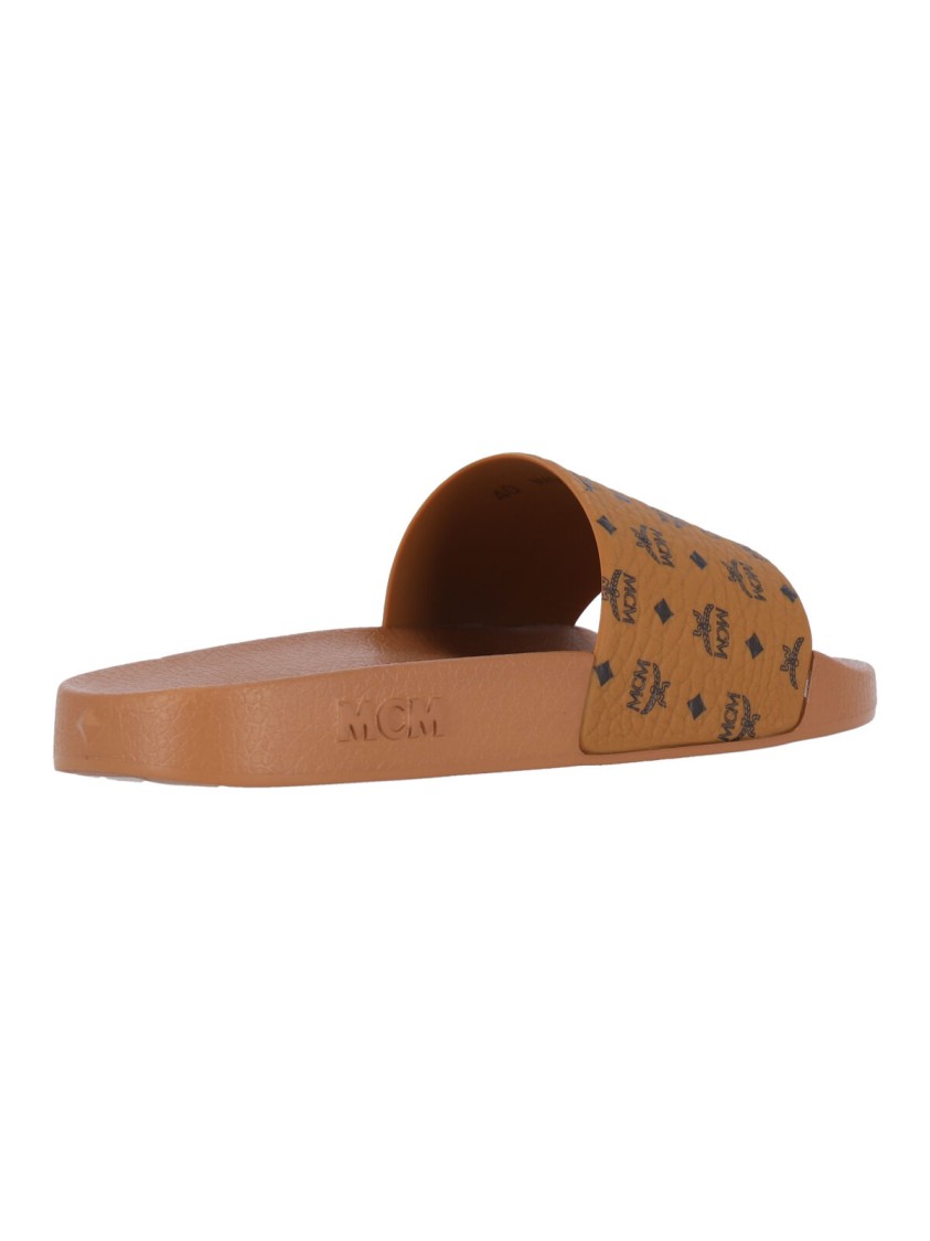 Mcm "monogram" Slide Sandals Brown In Brown
