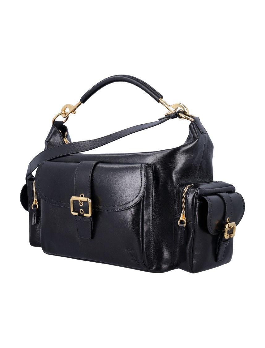 Chloé Camera Medium Shoulder Bag In Croc-embossed Calfskin In Black