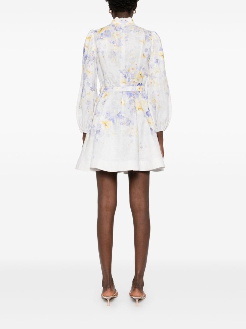 Shop Zimmermann Lilac Floral Pattern Mini Dress In Neutrals