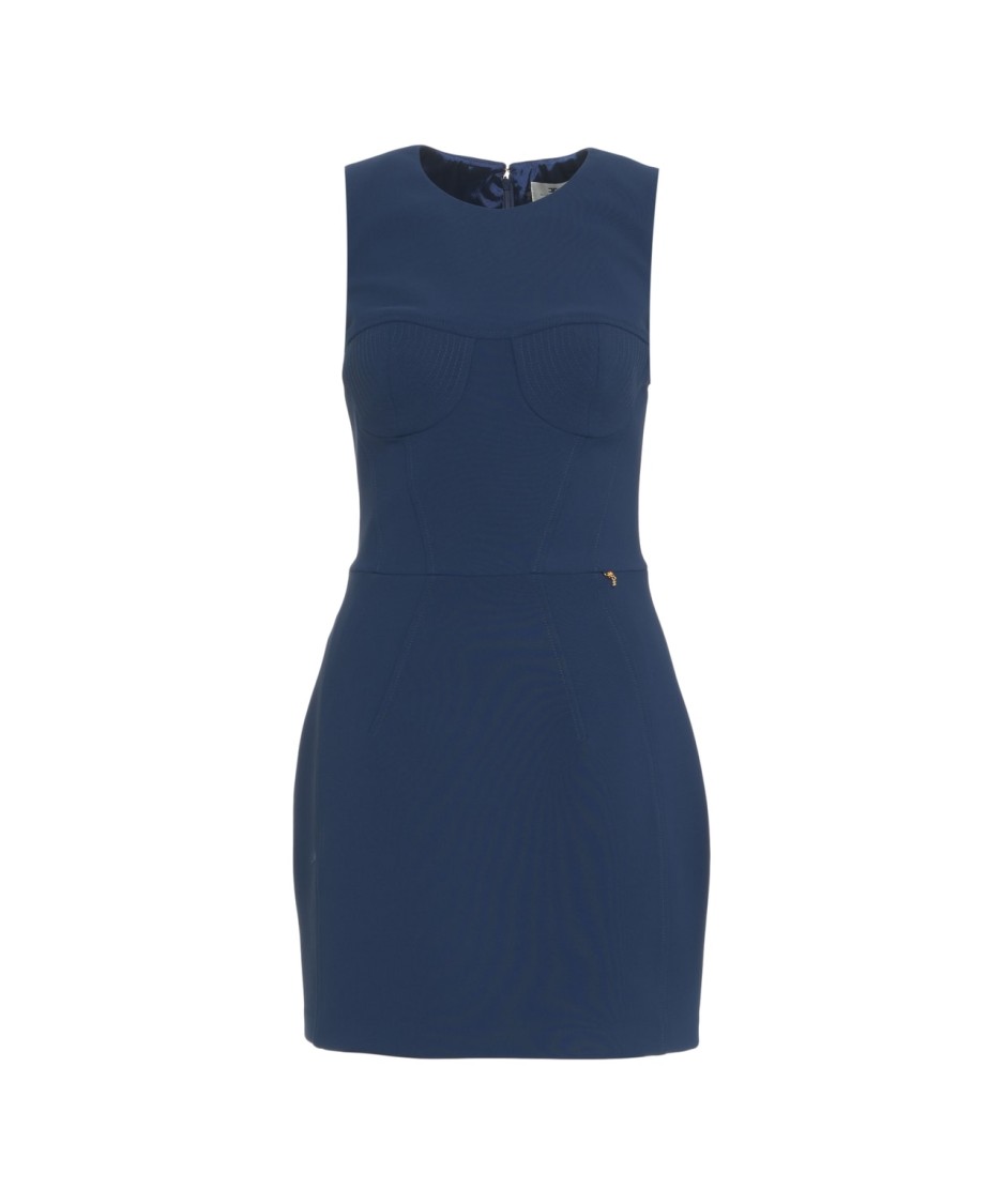 Elisabetta Franchi Slim Fit Blue Mini Dress With Metallic Accents In Blue
