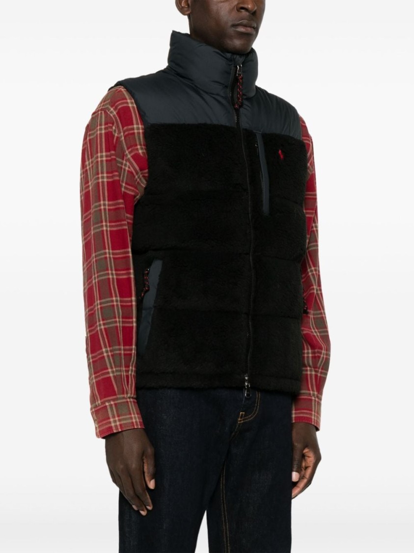 Shop Polo Ralph Lauren Padded Knit Vest With Blend Fabric And Zip Closure In Black