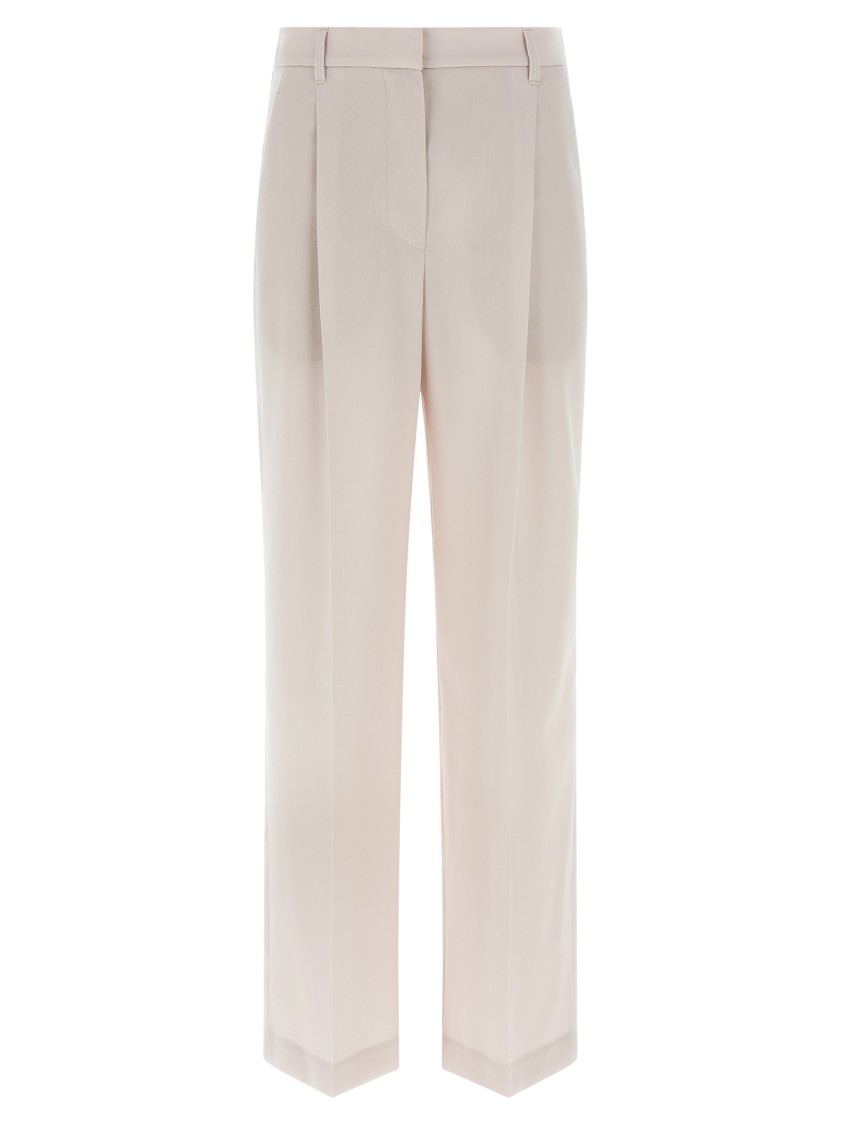 Brunello Cucinelli Formal Wool Trousers With Jewel Detail And Straight Leg Design In Neutral