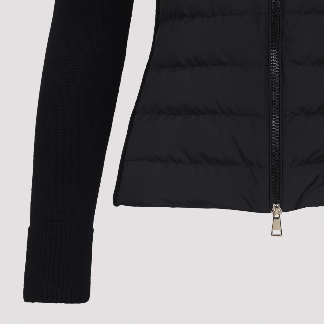 Moncler Quilted Ribbed Collar Long Sleeves Jacket In Black