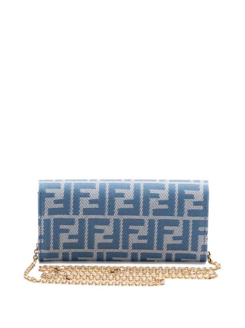 Fendi Baguette Continental Wallet In Denim-effect Ff Jacquard In Blue