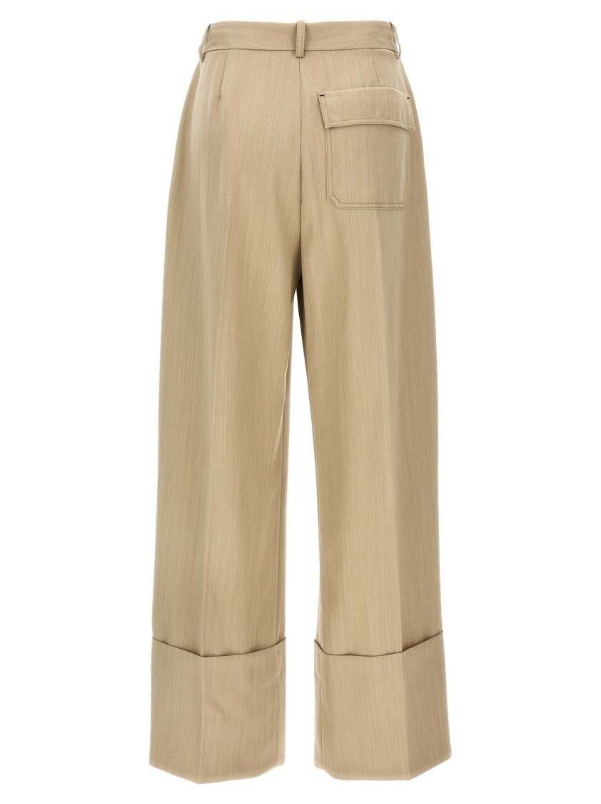 Victoria Beckham High-waisted Wool Pants With Maxi Turn-up In Neutral