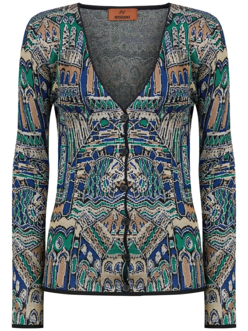 Missoni Abstract Fantasy Buttoned Cardigan With Contrasting Edge In Blue