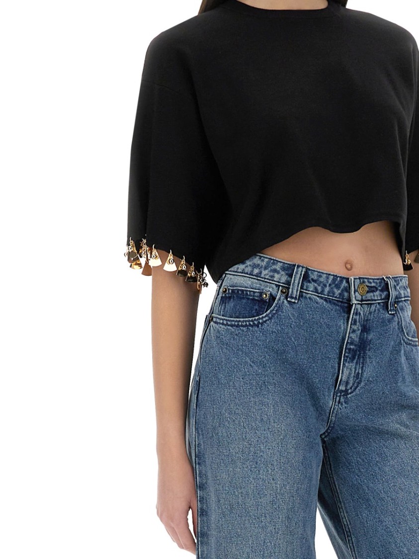 Shop Rabanne Knit Crop T-shirt In Black
