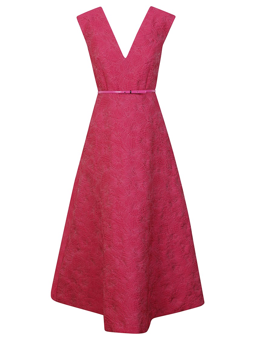 Max Mara A-line Midi Dress With Deep V-neckline In Pink