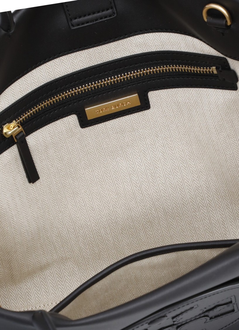 Tory Burch Small Ella Shopping Bag In Eco Leather With Logo In Black