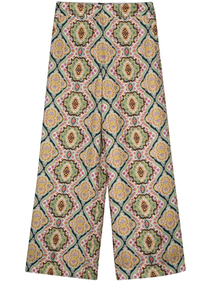 Etro Wide-leg Trousers With Floral-geometry Pattern In Brown