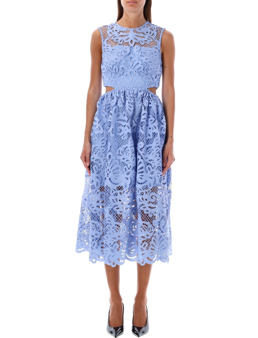 【self-portrait】ロング ドレス ニット カットアウト ブルー Self-Portrait Lace Cut Out Midi Dress in Blue | THE LIST