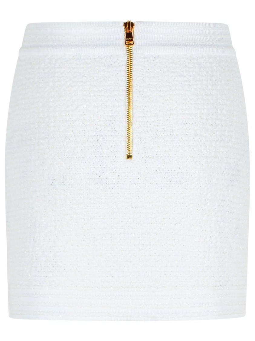 Balmain Cotton Blend Miniskirt Gold-tone Buttons In White