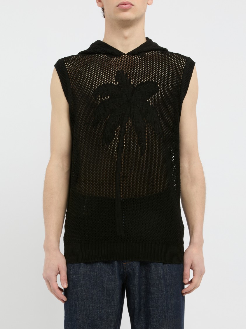 AMARANTO AMARANTO MESH DESIGN BLACK KNIT TOP 