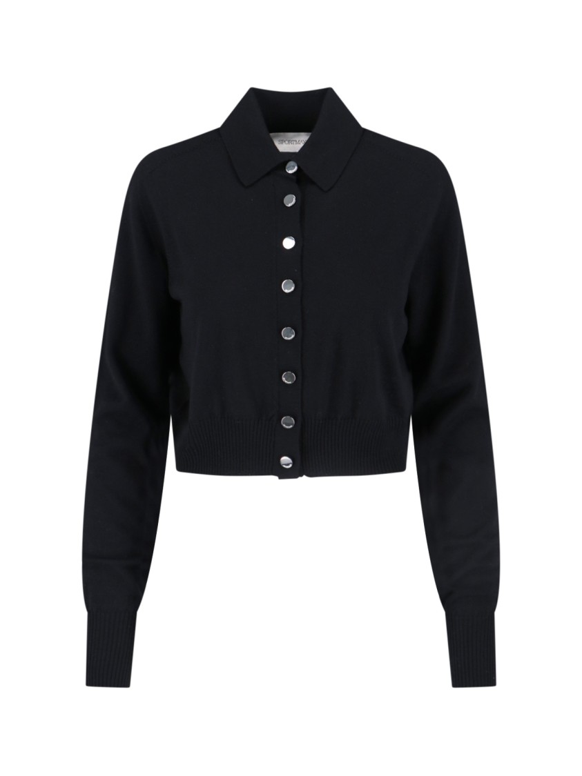 Sportmax Virgin Wool Cardigan With Classic Collar And Retro Charm In Black