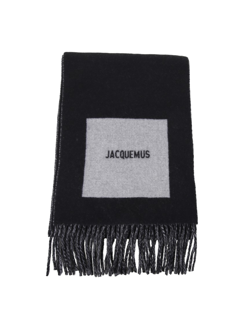 Jacquemus Square Fringe Rectangular Scarf In Black