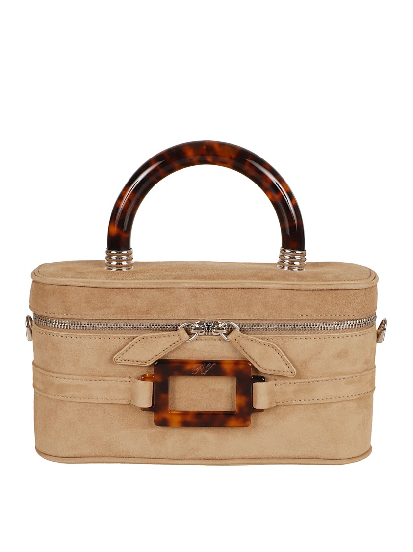 Roger Vivier Belle Vivier Vanity Mini Buckled Suede Clutch In Brown