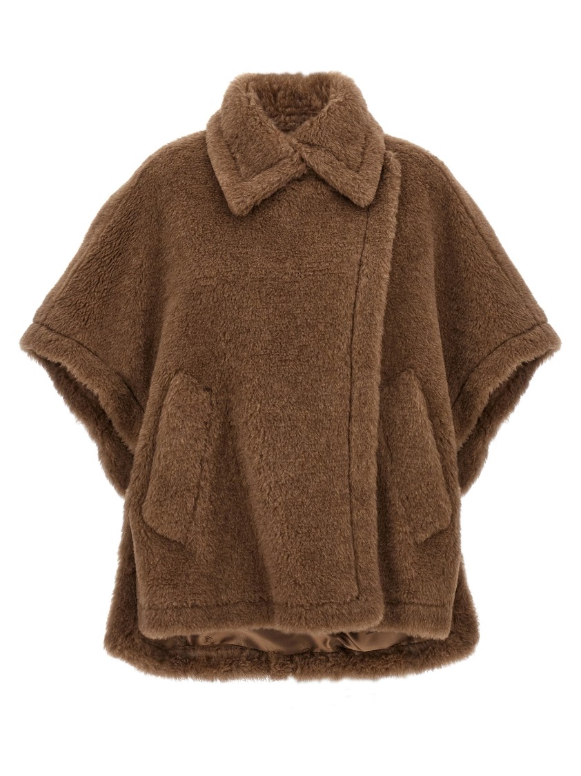 Max Mara Collared Cape With Front Pockets And Short Sleeves In Brown