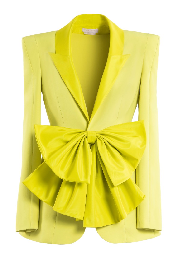 Saiid Kobeisy Crepe Tailored Jacket With Taffeta Collar And Bow In Yellow