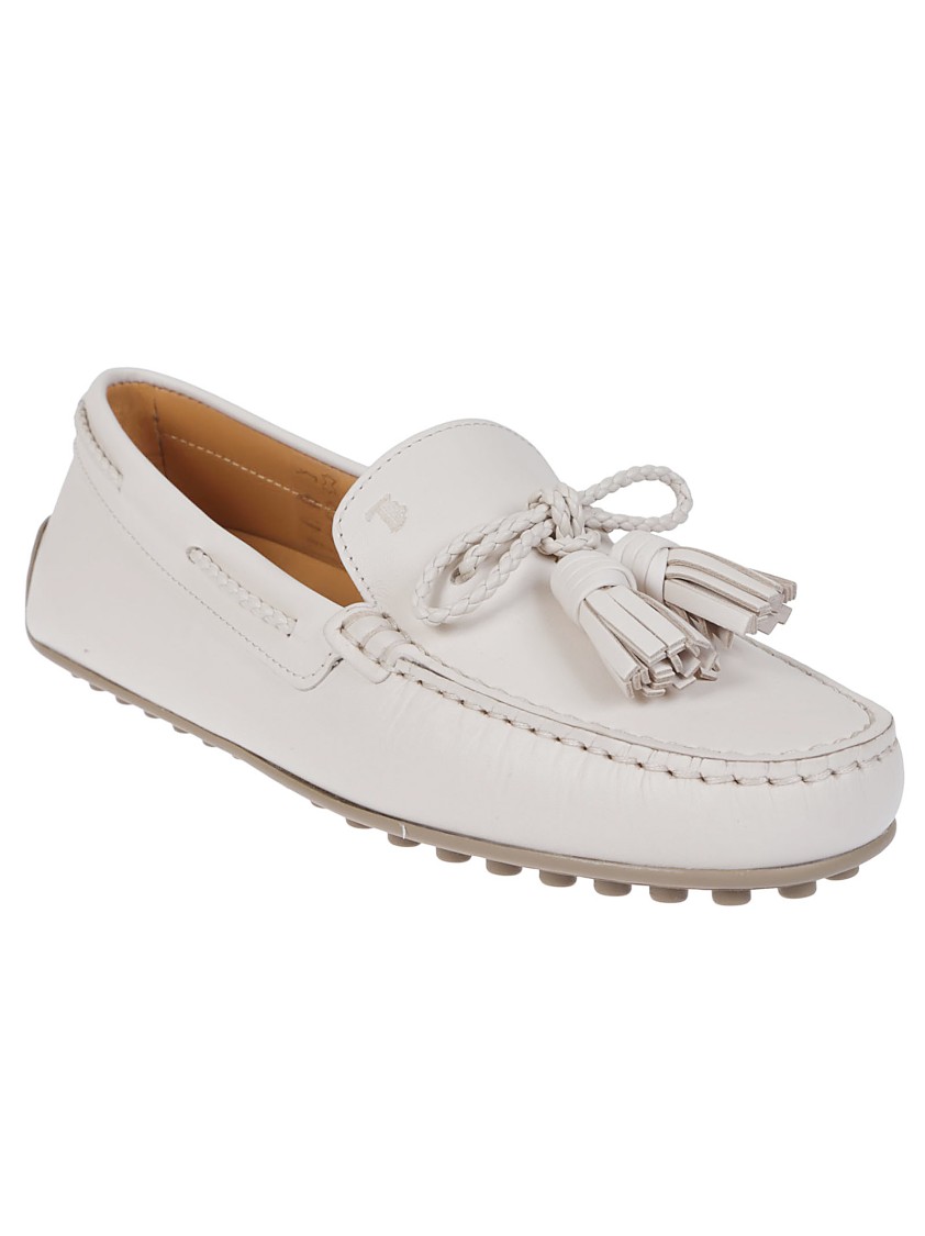 Tod's Leather Loafers With Rounded Toe In White