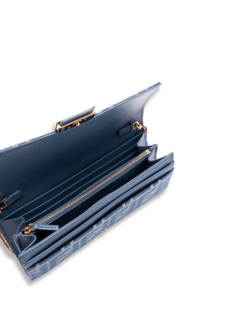 Fendi Baguette Continental Wallet In Denim-effect Ff Jacquard In Blue