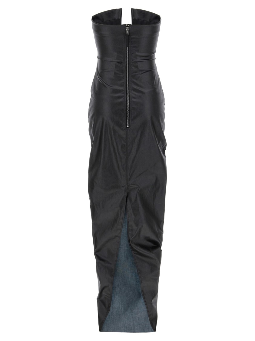 Rick Owens Coated Denim Gown With Front Cut-out In Black