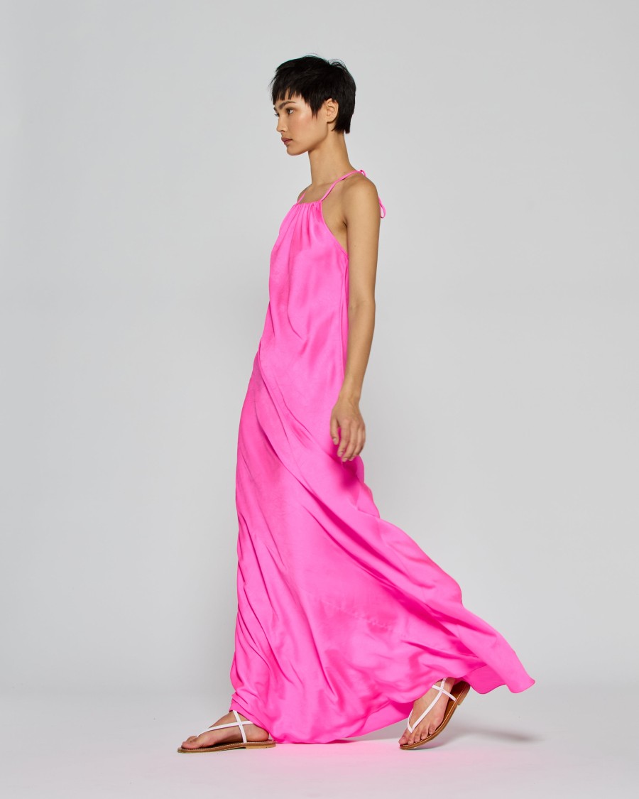 Serena Bute Gathered Neck Bias Dress With Adjustable Straps In Pink