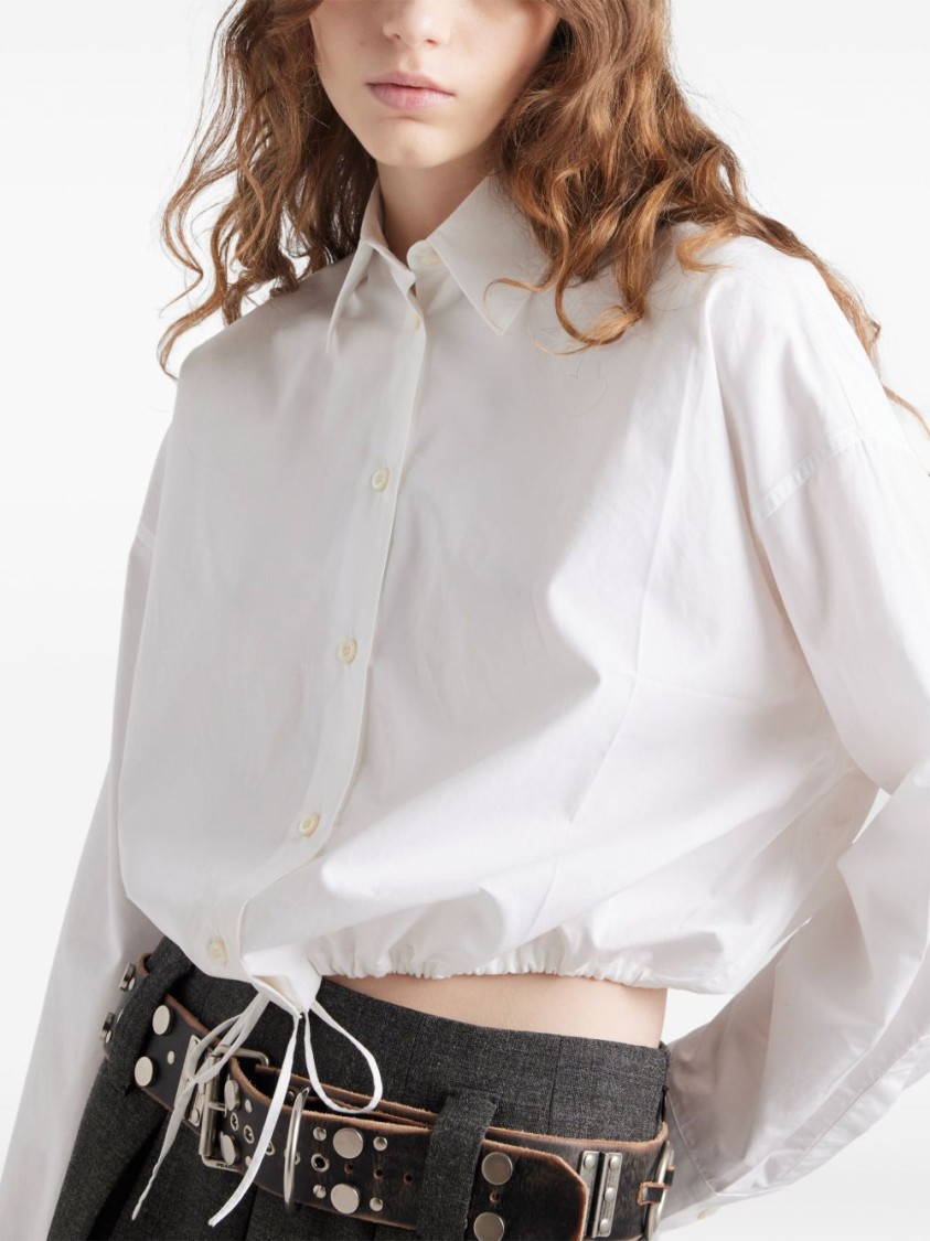 Prada Drawstring Poplin Shirt In White