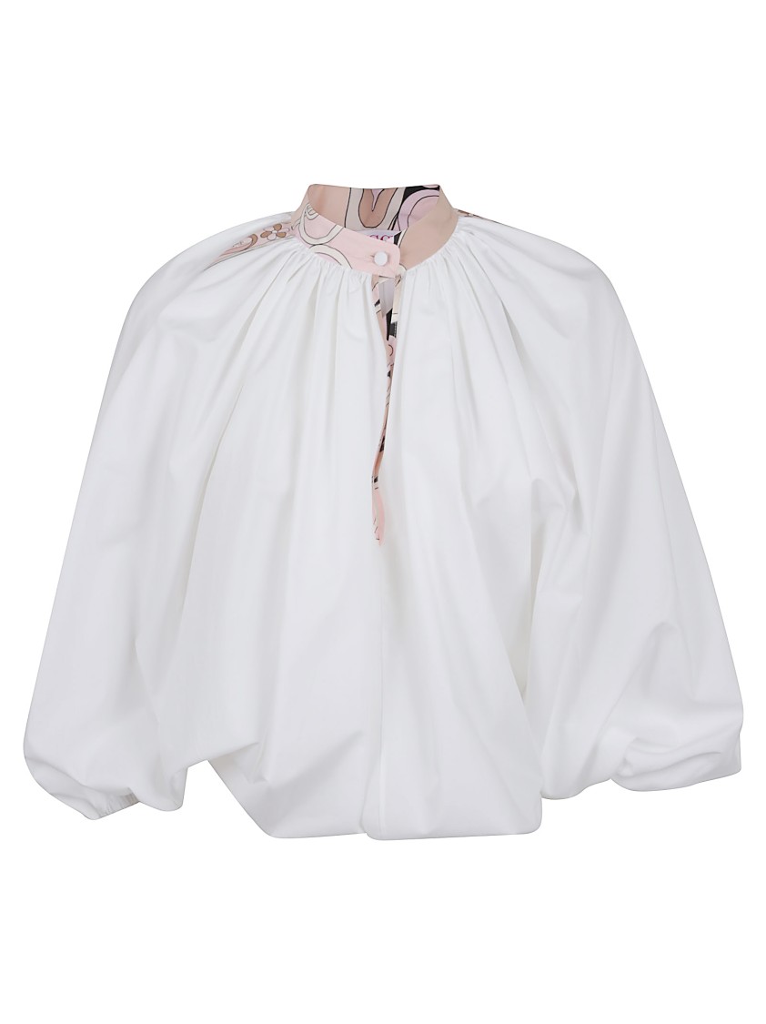 Pucci Emilio High-neck Cotton Blouse With Drawstring Closure
