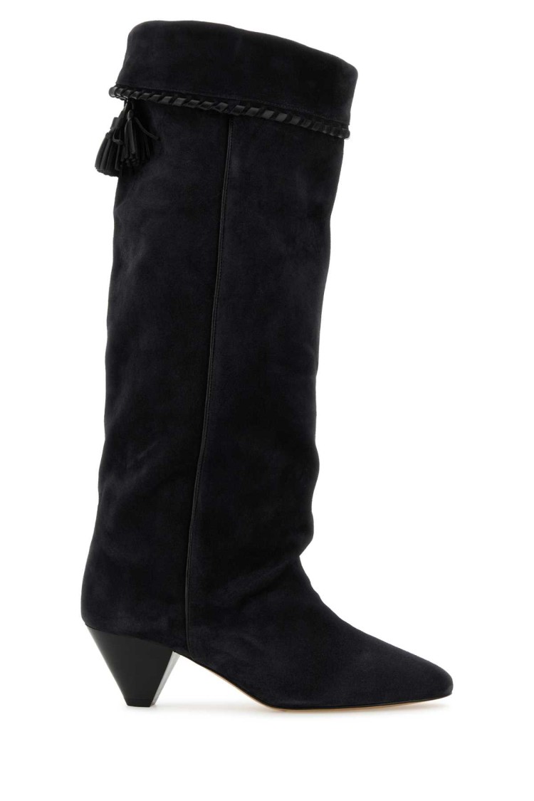 Isabel Marant Suede Knee Length Boots With Cone Heel In Black