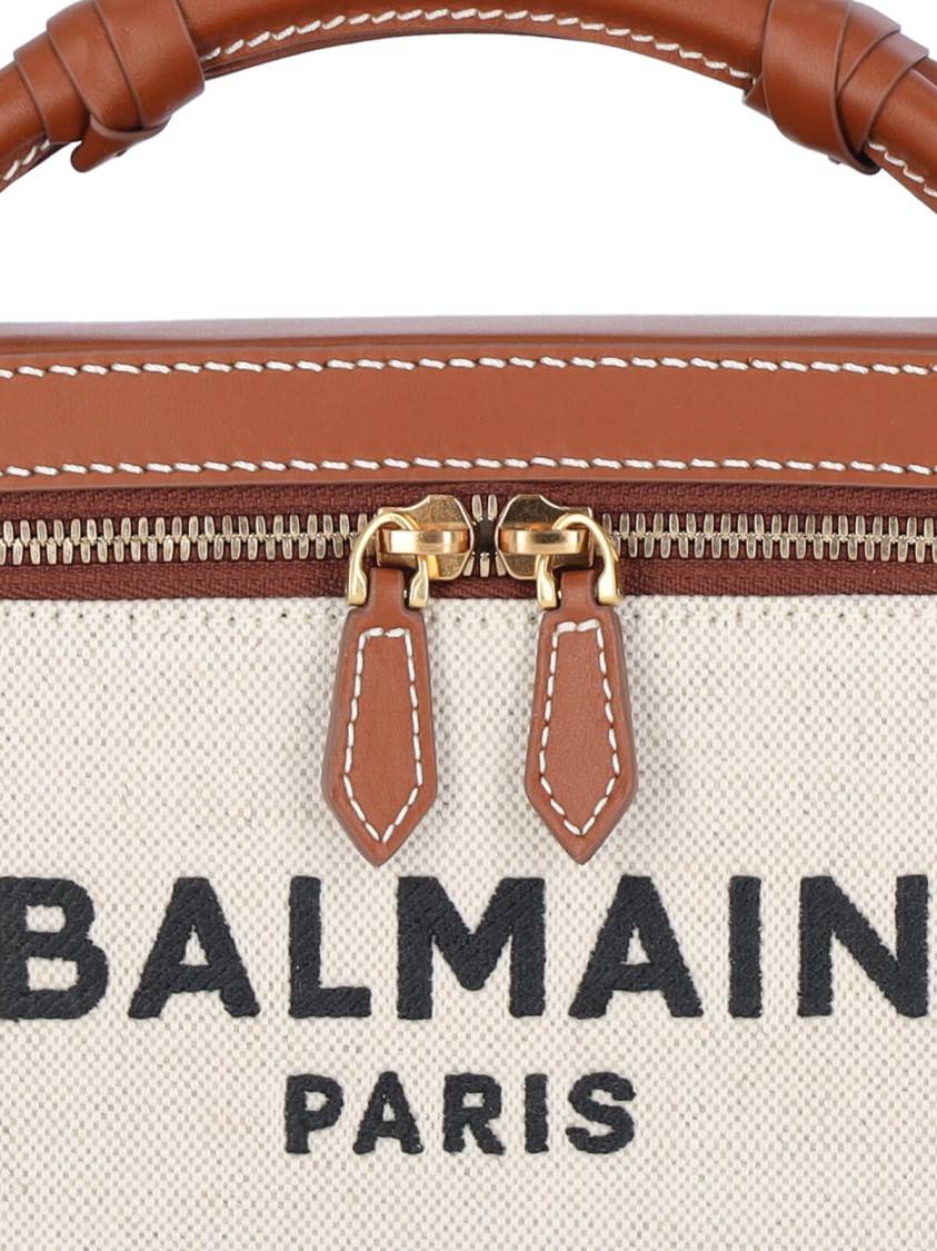 Balmain Structured Canvas Bag With Leather Handle And Logo