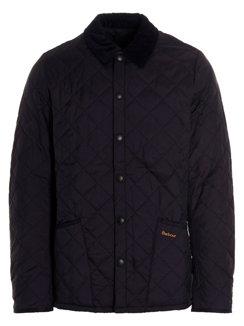 Barbour Quilted Jacket With Corduroy Collar And Side Pockets In Blue