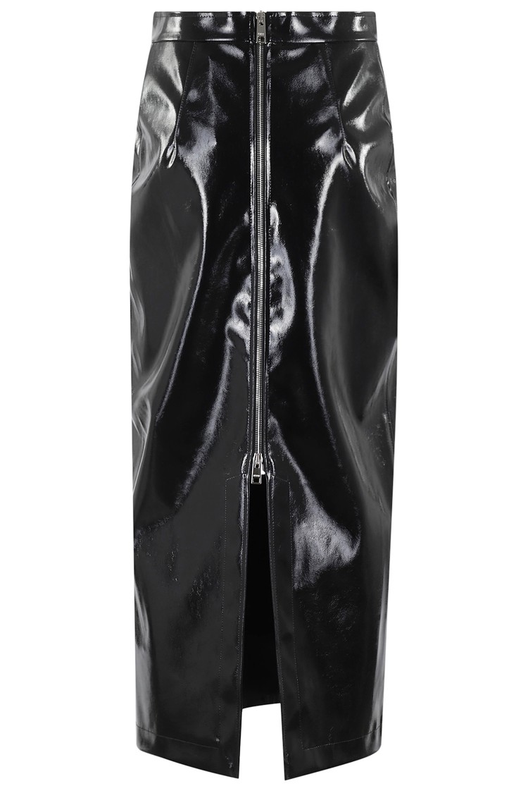 Shop Msgm Pencil Skirt With Glossy Patent Effect In Black