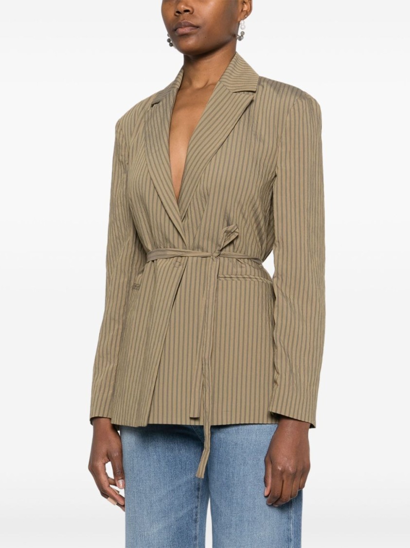 Shop Liu •jo Liu Jo Tailored Green Jacket With Belted Waist In Neutrals