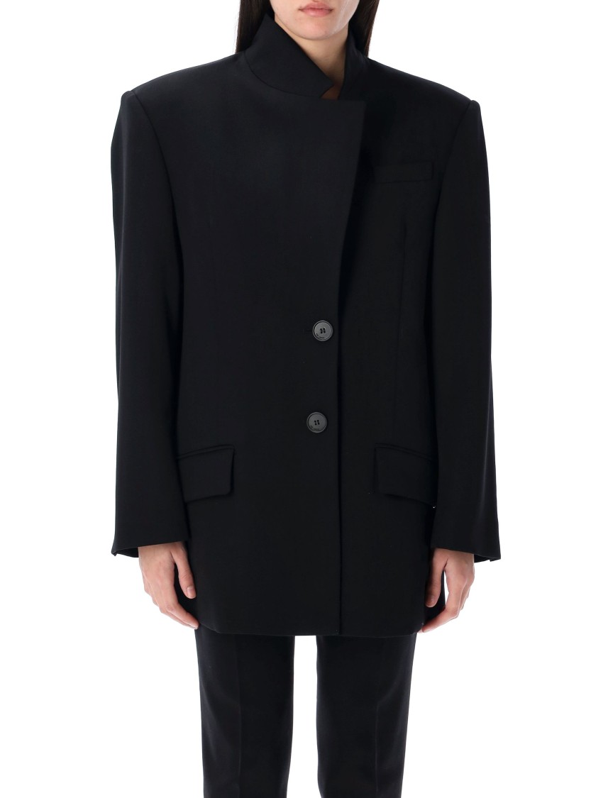 Attico Gabardine Single Breasted Blazer In Black