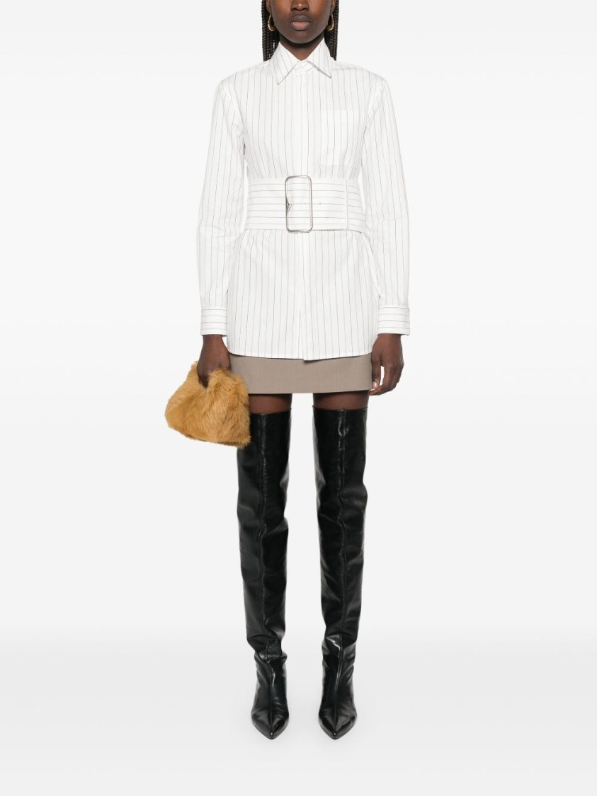 Burberry Vertical Striped Shirt With Belted Waist In White