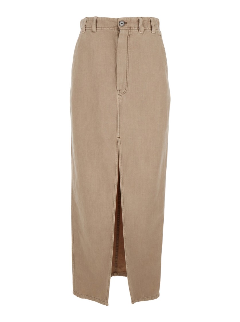 BRUNELLO CUCINELLI BRUNELLO CUCINELLI BEIGE SKIRT WITH FRONT SLIT