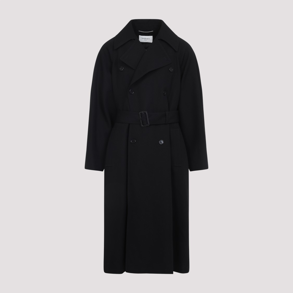 Saint Laurent Wool Coat With Central Back Slit In Black
