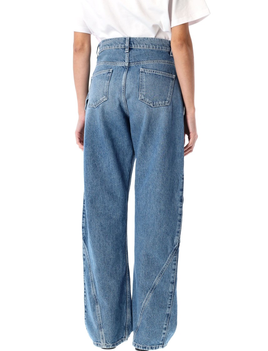 Jw Anderson Twisted Denim Trousers Embroidered Pocket In Blue